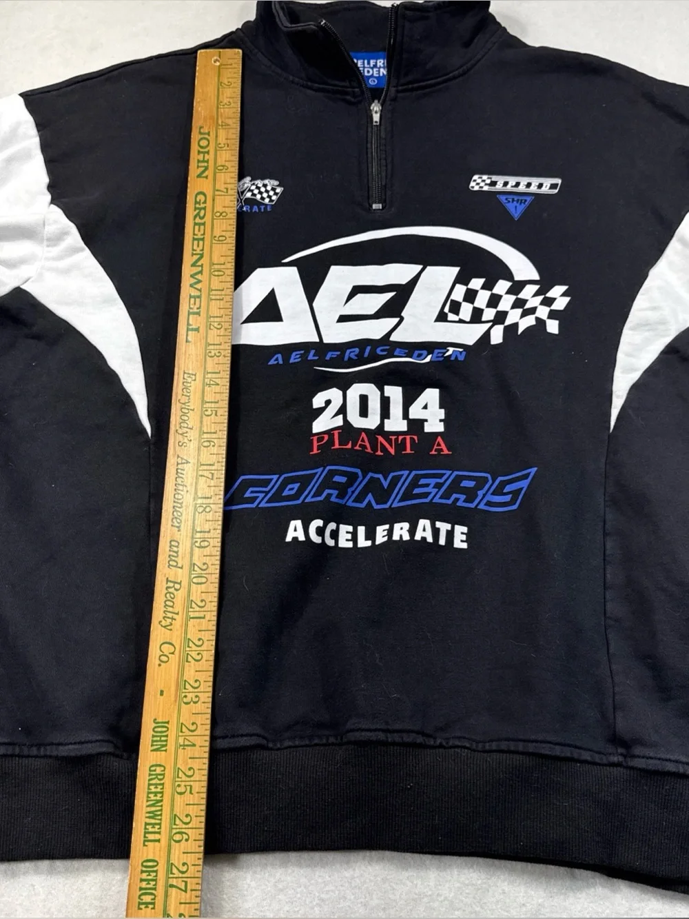 Aelfric Eden Black Racing Graphic Half-Zip Sweater with White & Blue Accents Lrg